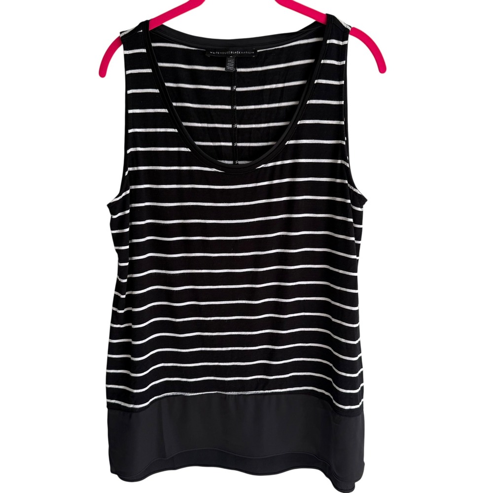 WHITE‎ HOUSE BLACK MARKET Black Striped Woven Hem Ladies Sleeveless Top, M